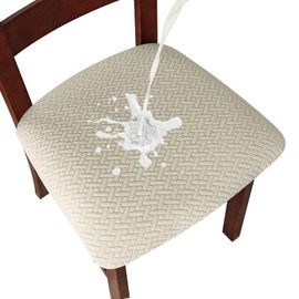 Genina Waterproof Seat Covers for Dining Room Chairs covers dining chair seat covers Kitchen Chair Covers slipcovers (Beige, 6 Pcs)