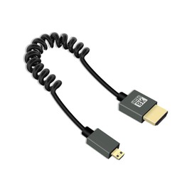 YANBORONSN 8K Micro HDMI to HDMI Spiral Cable 2.2 ft, Spring Spiral HDMI to Micro HDMI Cable, Short Cable 2.1 8K @ 60Hz 48Gbps for Camera/Camcorder/HDTV/Tablet (Regular)