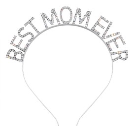 HSWE Mother’s Day Headband Sparkle Rhinestone BEST MOM EVER Hairbands Crystal BEST MOM EVER Letter Tiara Crown Headpiece for Mama Birthday Mother’s Day Gift