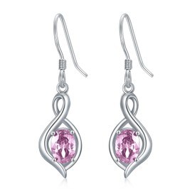AOBOCO Dangle Drop Earrings 925 Sterling Silver Dainty Infinity Earrings with Oval Gemstone Birthstone Christmas Birthday Gifts for Her Women, Sterling Silver, Cubic Zirconia