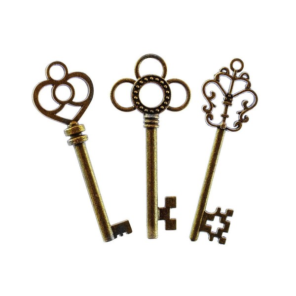 Honbay Mixed Set of 30 Large Skeleton Keys in Antique Bronze - Set of 30 Keys