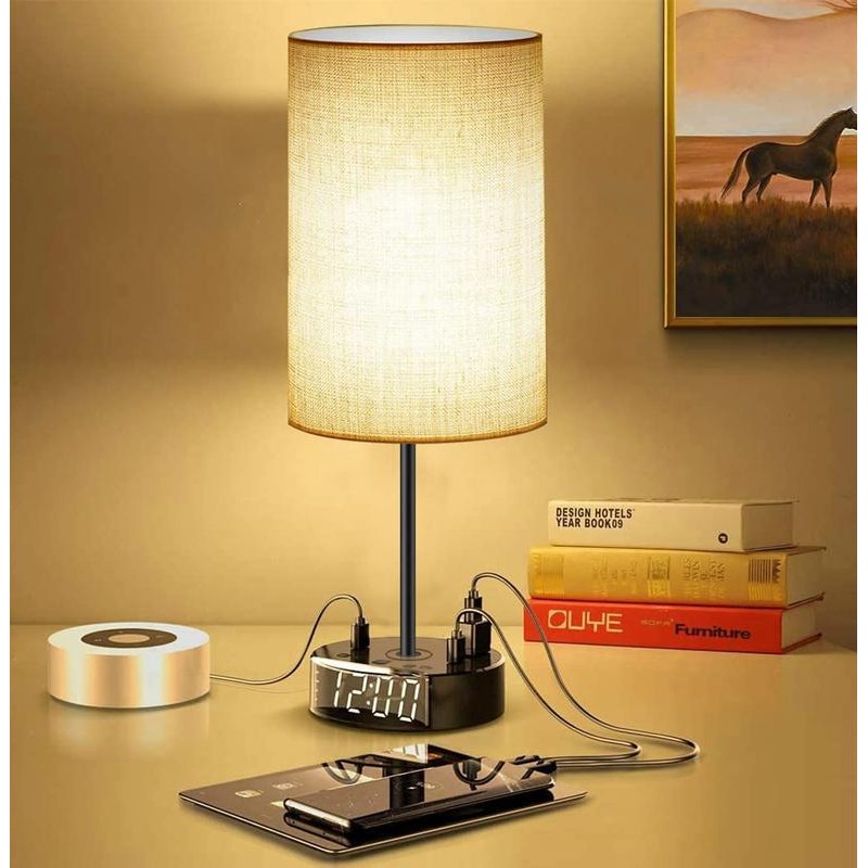 Alarm Clock Lamp with USB-A and USB-C Charger and Outlets