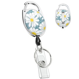 Uniclife Floral Retractable Badge Reel for Badge Holder Daisy Flower Heavy Duty Retractable Keychain Strong ABS Casing with Stainless Steel Spring Coil 24 Inch Nylon Rope Carabiner Clip and Key Ring