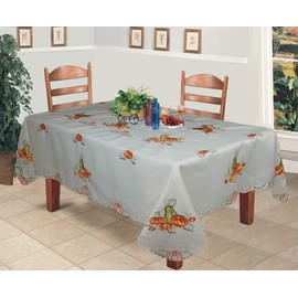 Creative Linens Fall Autumn Harvest Thanksgiving Tablecloth Embroidered Cutwork Pumpkin Sunflower Table Cloth 70x140 Rectangular with 12 Napkins Ivory