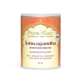 Ashwagandha Pulver Bio (Rohkost Vegan) Schlafbeere Wurzel-Pulver Aschwagander Pulver Winterkirsche Indischer Ginseng Aswanghanda Pulver - Organic Withania Somnifera Root Powder | PureRaw 50g