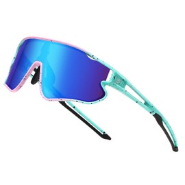 DUCO DCDK268 Children's Sunglasses Youth Baseball Sunglasses Lightweight TR90 Frame UV400 Sports Cycling Sunglasses for Boys Girls, Pink Blue Frame Revo Blue Lens