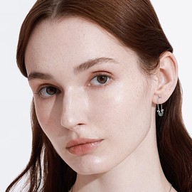 Safety Pin Earrings 925 Sterling Silver Moss Agate Paper Clip Cartilage Earrings Moss Agate Christmas Jewelry for Women Safety Pin Lover