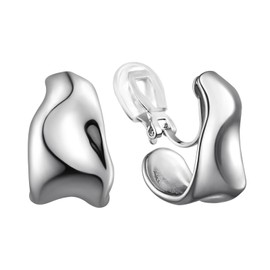 HAISWET Chunky Big Clip On Earrings for Women Earrings Silver Tone Non-piercing Fake Hoop Earrings