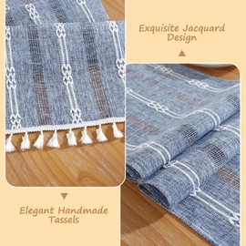 Bigqin Boho Table Runner with Tassels, 183x33cm/72 x13 Table Decoration, Linen Beige Table Runner Tablecloth for Home Wedding Decoration, Blue