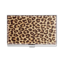 Swooflia Business Card Holder Case for Women Men Metal Leopard Slim Pocket Business Card Purse Cute for Realtors Real Estate Agents