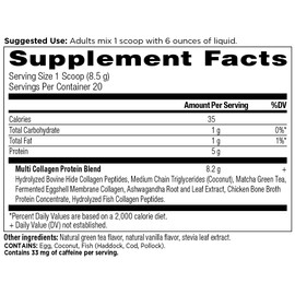 Ancient Nutrition Ancient Nutrition Matcha Powder with Collagen, Collagen Matcha with MCTs & Ashwagandha for Energy, Metabolism, Skin, Hair, and Gut Health, 20 Servings