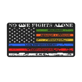 No One Fights Alone License Plate, Front License Plate 6 X 12 Inch with 4 Holes for Car Aluminum License Plate Decoration
