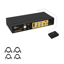 CKLau MST Dual Monitor KVM Switch Displayport HDMI 4K60Hz 2K@144Hz (1 DP in, DP + HDMI Out) with Audio, Microphone, All Input Cables, USB 3.0 Hub for 2 Computers Supports Keyboard Mouse Switching