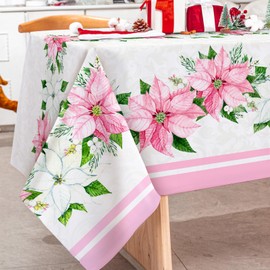 AnyDesign - Mantel de Navidad de 60 x 104 pulgadas, color rosa de pascua, rectangular, acuarela, mantel de granja