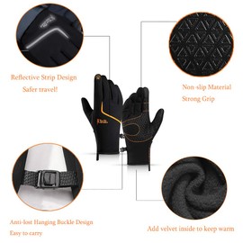 CXW Winter Cycling Gloves, Waterproof Touch Screen Warm Gloves for Men & Women (Black&Orange, XXL)
