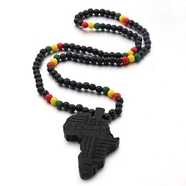 8MM Wooden Bead Natural Africa Map Hiphop Item Multicolor Pendant Necklace-colorful
