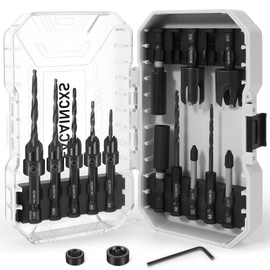 FACAINCXS Countersink Drill Bit Set for Wood, 16 PCS High Speed Steel Woodworking Tapered Drill Bits Counter Sink Drill Bit with 2PCS 1/4" Hex Shank Wood Plug Cutter Quick Change with Storage Box