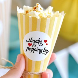 Thanks For Popping By Gift Popcorn Favor Stickers With Red Heart - 120 Pcs 1.6 Inch Round Stickers for Bridal Shower, Wedding, Birthday Party & More