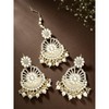 Aheli Gold Plated Kundan Pearl Studded Dangle Earrings and Maang
