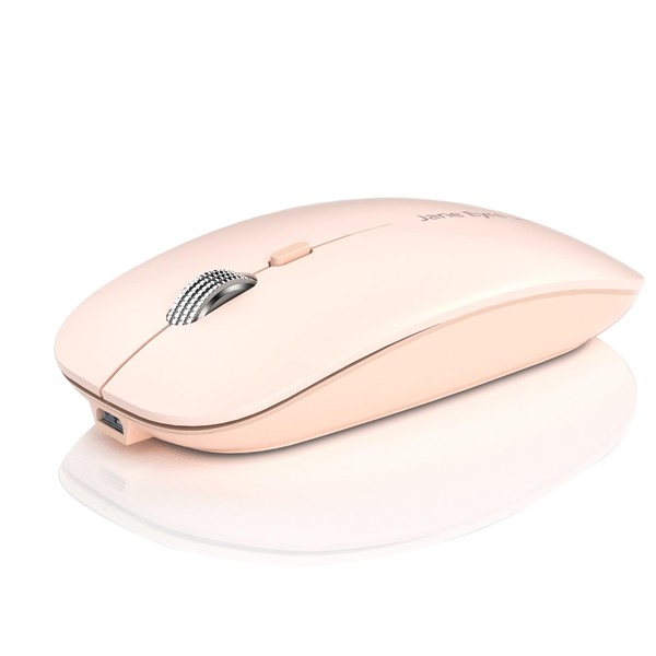 Uiosmuph Q5 Wireless Mouse, Rechargeable Wireless Mouse 2.4G Quiet Wireless Mouse Ultra Thin Wireless Computer Mouse 1600 DPI with Mice with USB Receiver Type C for Laptop, PC, MacBook (Rose)