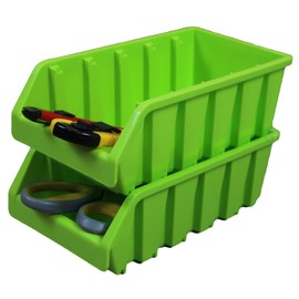Basicwise Set of 2 Plastic Storage Stacking Bins, Green,QI003255G