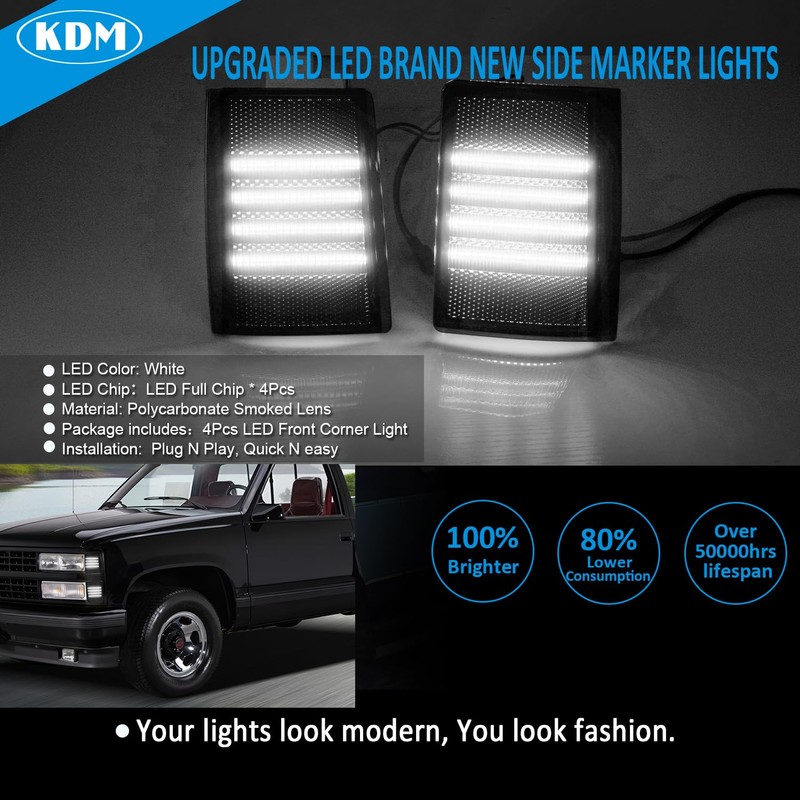 KDM Smoked Lens LED Front Bumper Corner Side Marker Light