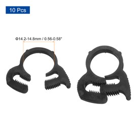 sourcing map 10 Pcs Adjustable Double Snap Grip Hose Clamps Plastic 14.2-14.8 Mm/0.56-0.58 Inches Inner Dia Adjustable Several Ratcheting Tubing Clamp for Home, Black