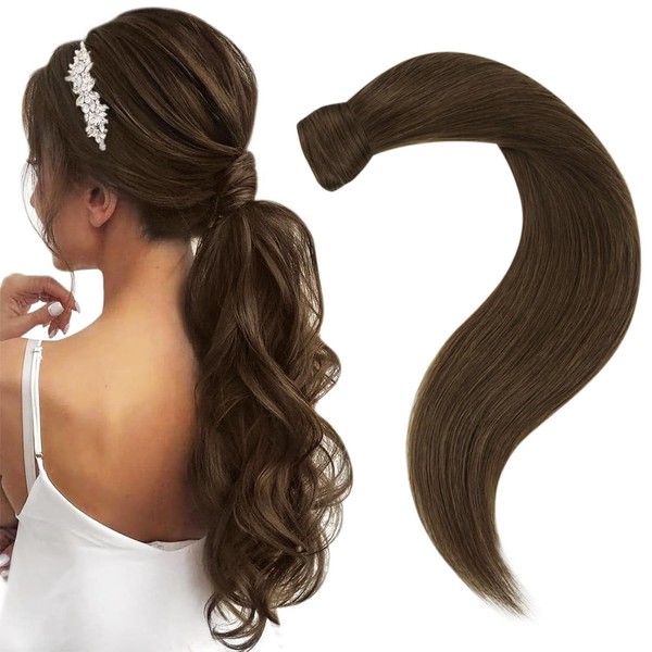 Easyouth Medium Brown Ponytail Hair Extensions Human Hair Remy Thick