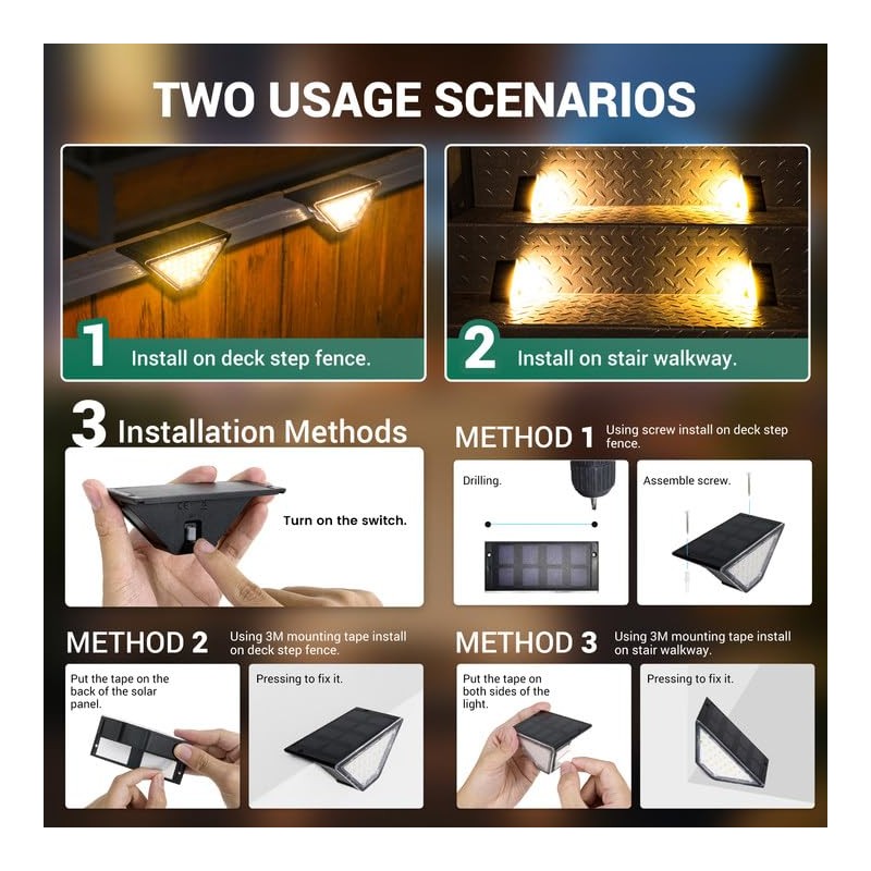 PATIOWIN Solar Step Lights for Outside,24 LEDS Solar Step Lights