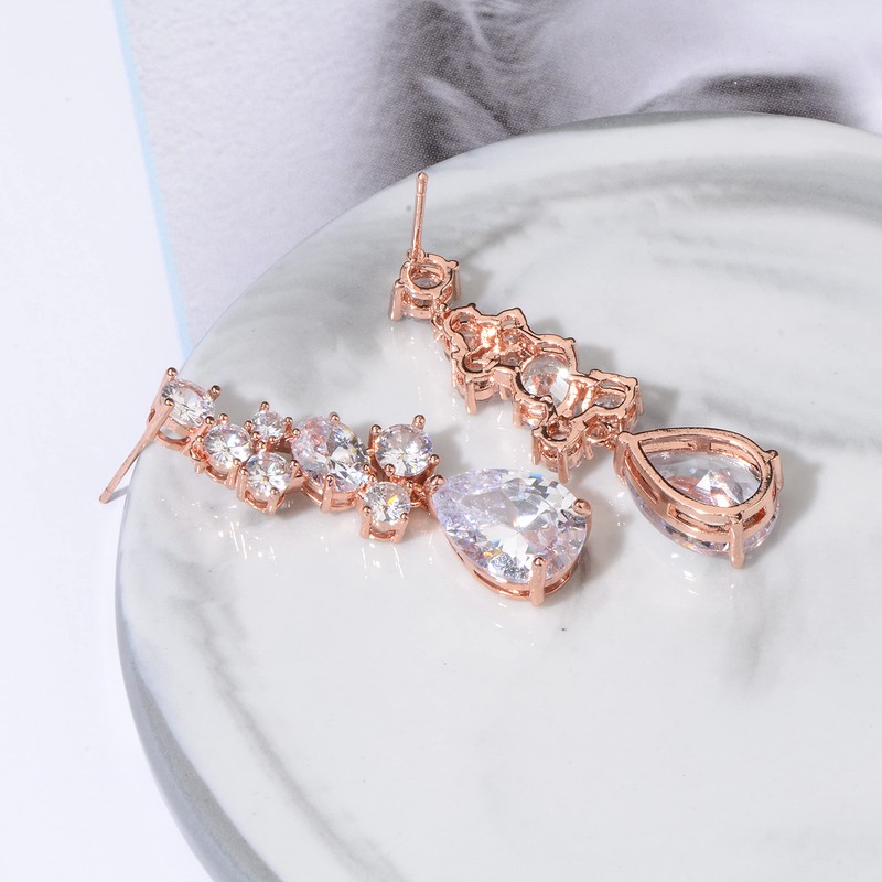 Cinmilada Women's Cubic Zirconia Bridal Earrings - 14k Rose Gold