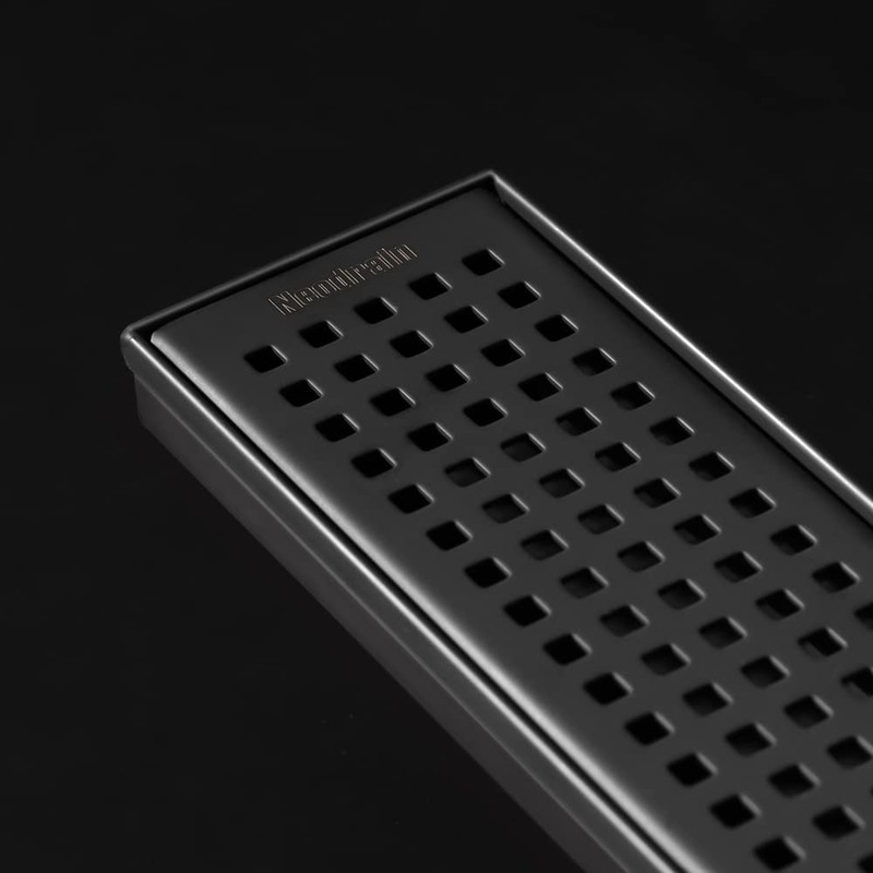 Neodrain 18-Inch Black Linear Shower Drain with Removable Quadrato Pattern