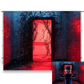 KUKUSOUL 7x5FT Halloween Backdrop Horror Forest Red Door Backdrop Upside Down Background Indoor Outdoor Kids Adults Birthday Party Studio Props Halloween Banner KUBDJ1661