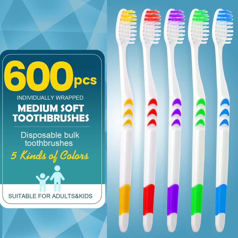 Navona 600 PCS Premium Toothbrushes Bulk, Individually Wrapped Toothbrushes, Disposable