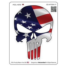 American Flag Death Skull V1 Vinyl Decal by StickerDad® - Full Color Printed - (Size: 2" Color: Full) - for Windows, Walls, Bumpers, Laptop, Lockers, etc.