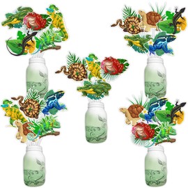 Kreatwow Reptiles Birthday Party Decoration 24pcs Reptile Table Sticks for Boys Girls Reptile Table Stickers Supplies Snakes Alligator Jungle Safari Party Decor for Birthday