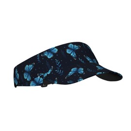 Butterfly Blue and White Sports Sun Visor Hats-Adjustable Visor Cap-for Women and Men-for Running, Tennis, Golf