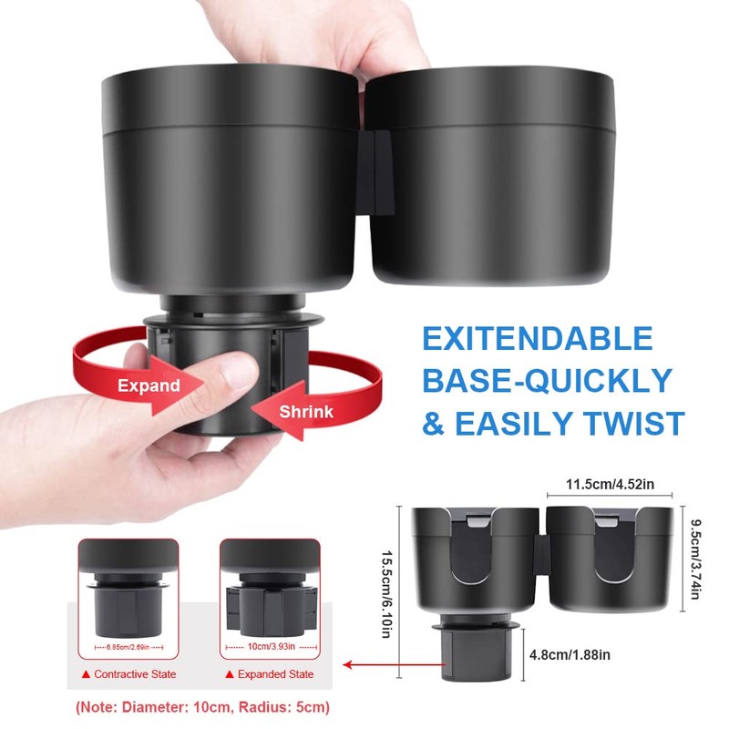 JINKEY Dual Cup Holder Expander for Car, 2 in 1