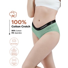 INNERSY Womens Underwear Cotton Hipster Panties Mid Rise Briefs Wide Waistband Pack of 6 (Large, 6 Colors with Black Waistband)