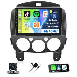 [4G+64G] Car Radio for Mazda 2 2007-2014 with Wireless CarPlay Android Auto,9" Touchscreen Android 13 Mazda 2 Car Stereo with Mirror Link Voice Control WiFi/GPS,Bluetooth,FM/RDS SWC+Backup Camera