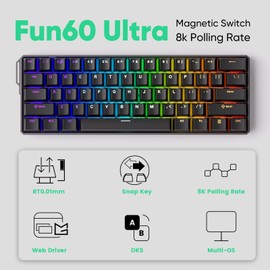 MONSGEEK FUN60 Ultra Rapid Trigger Gaming Keyboard 8k Magnetic Switch TMR Aluminum Keyboard Multi-Modes Black Shine-Through MagMech(Glare Magnetic Switch)