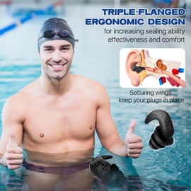 Swimming Ear Plugs, 2 Pairs of Waterproof, Reusable Swimming Plugs - Extra Comfortable for Swimmers, Shower, Bathing, Surfing, Pool & Water Sports (for Adults, Teenagers & Children from 9 Years)