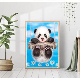 SYMON Cross Stitch Kit Panda Swing 11ct Canvas Cross Stitch Beginner Cross Stitch Printed 40x50cm