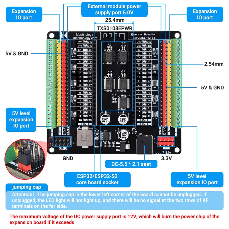 Meshnology ESP32 Breakout Board for ESP32 / ESP32-S3 WROVER WROOM/DevKitC/NodeMCU