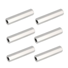 HiPicco Hex Coupling Nuts, 1/4-20 UNC 50mm/1.97" Length, 6 Pack 304 Stainless Steel Rod Coupling Nut for Threaded Rods & Studs