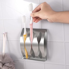 MOUMOUTEN Household Wall-Mounted Stainless Steel Toothbrush Holder - Modern Bathroom Organizer for Hygienic Toothbrush Storage(#2)