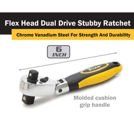 Titan 12351 3/8-Inch and 1/2-Inch Drive x 6-Inch 72-Tooth Flex Head Dual Head Stubby Ratchet