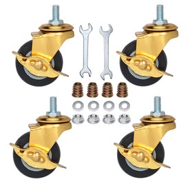 BAISASY 2 Inch Stem Caster Wheels with Brake, Metric Size M6-1.0-15 (Screw Diameter 6mm, Screw Length 15mm) Casters Set of 4 for Workbench Trolley，Furniture Dolly，Shopping Trolley