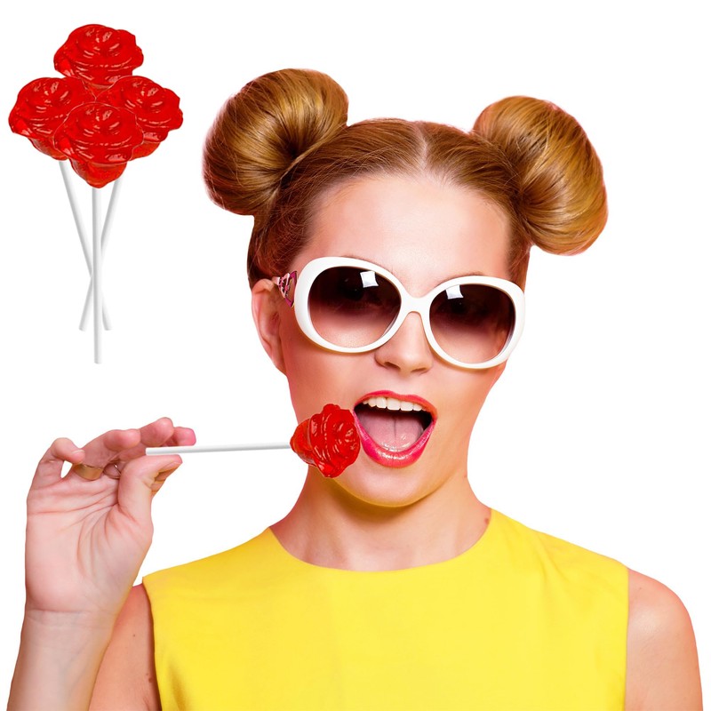 Fruidles Charming Roses Lollipops, Large Lollipop Sucker, Red Cherry Flavor,