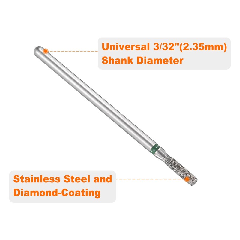 sourcing map 6pcs 100-120 Grits Diamond Grinding Bit 2mm Cylinder