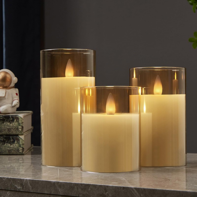 CozierGlow Glass Wax Flameless Pillar Candles Flickering with Remote Timer,